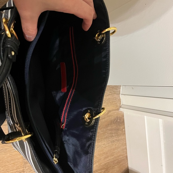 NWT Tommy Hilfiger small Tote Bag with Black Grey strips - Picture 3 of 3